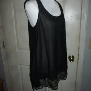 Studio Y Black Sleeveless Tunic Top with Sheer Lace Hem SzM